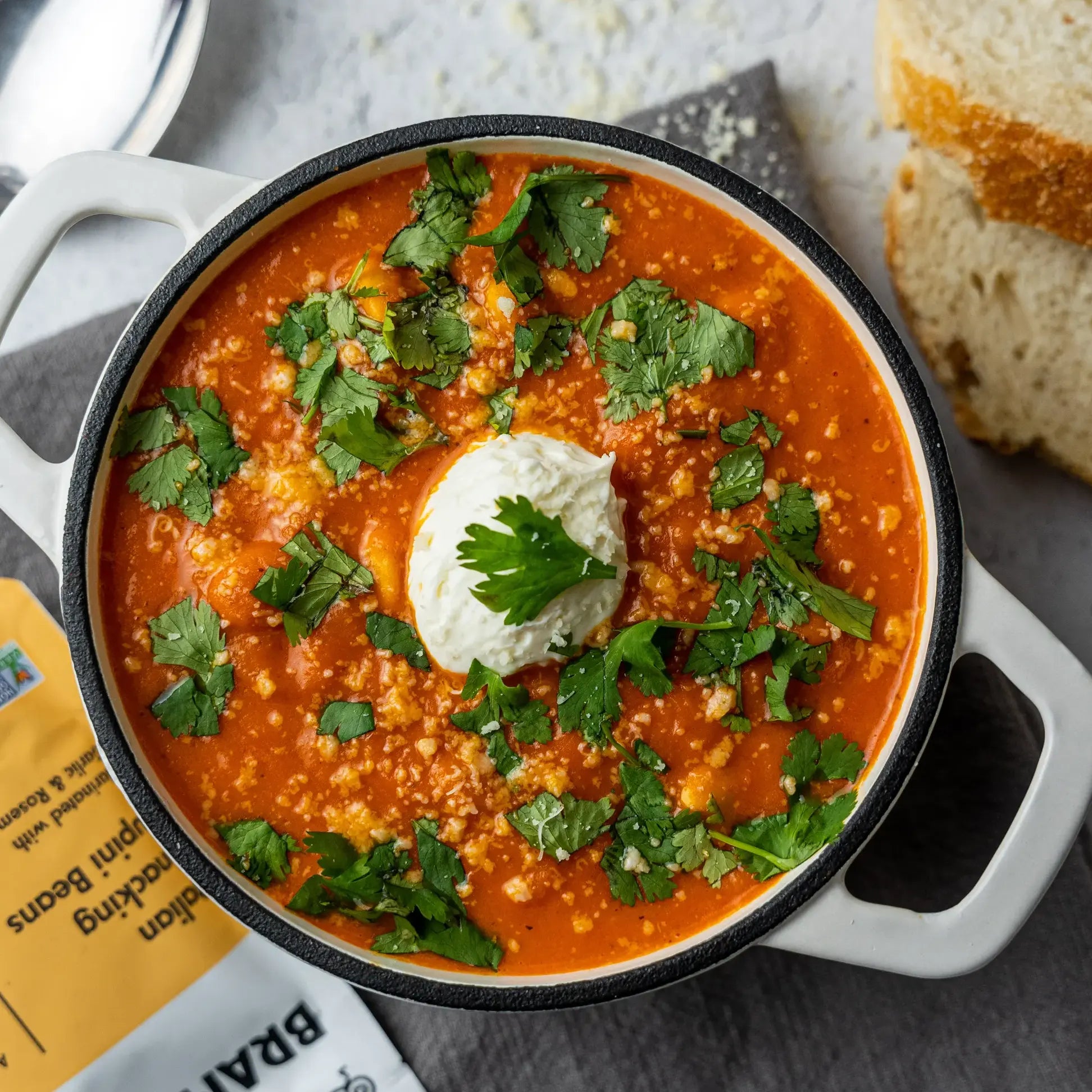 CREAMY TOMATO SOUP WITH LUPINI BEANS