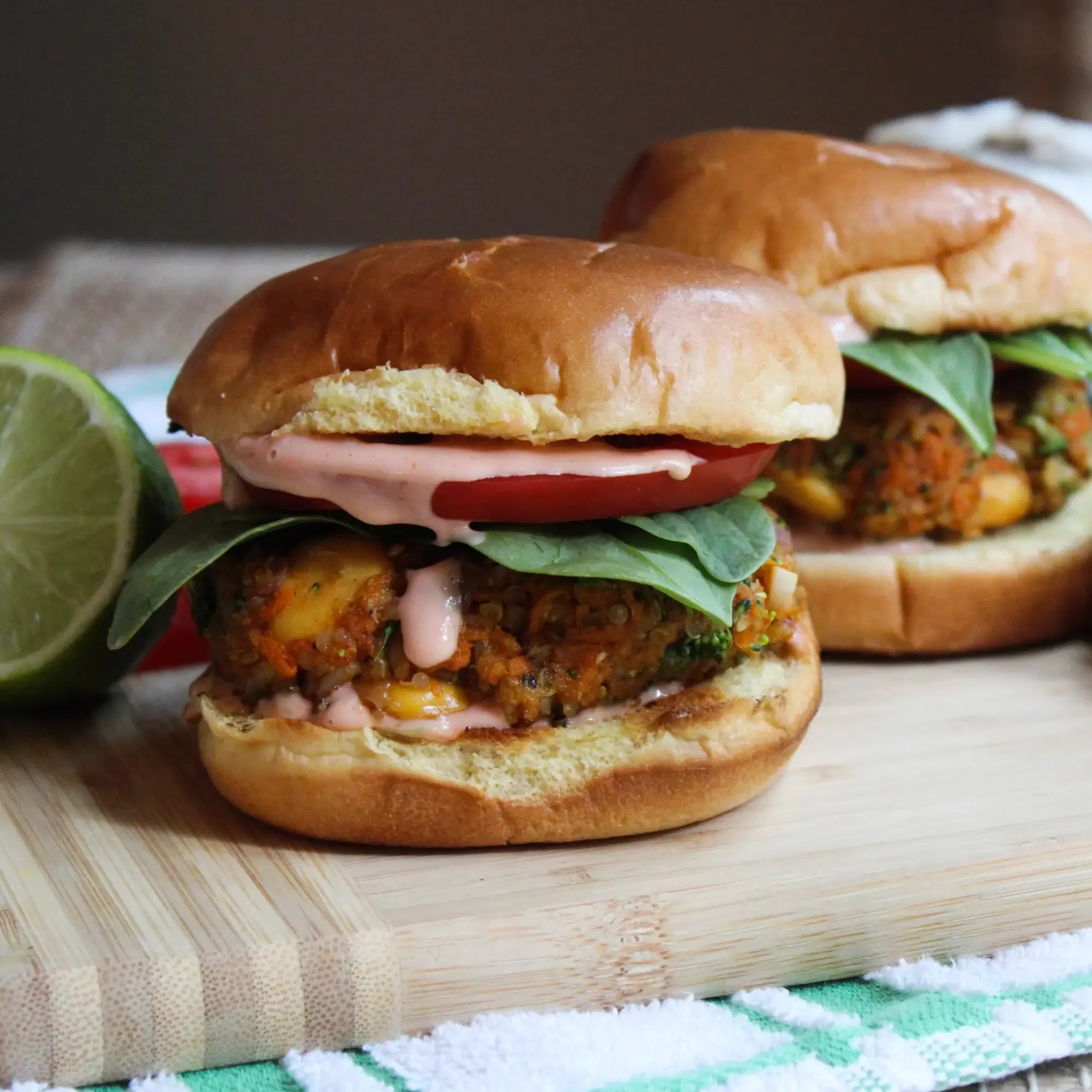 CHILI & LIME LUPINI BEAN VEGGIE BURGERS