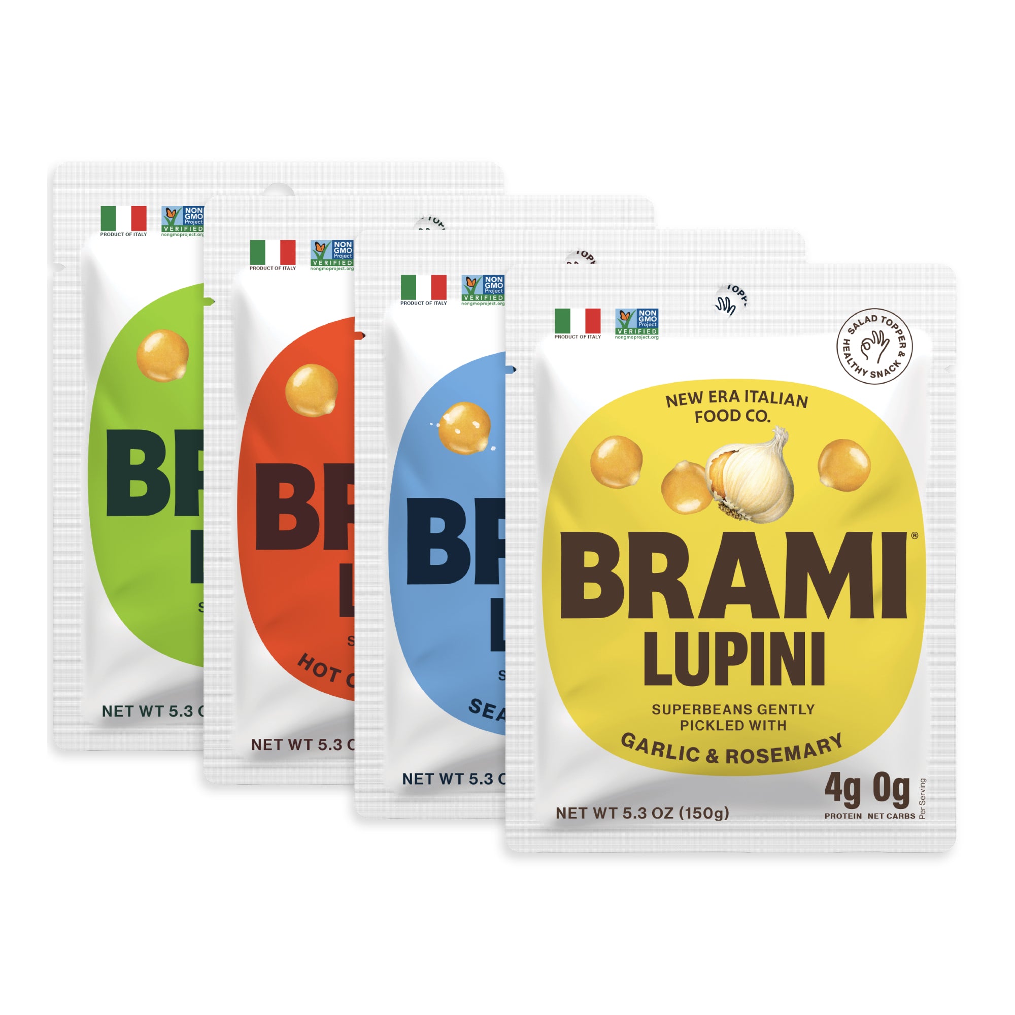 BRAMI Lupini Beans Snack, Hot Chili Pepper, 7g Plant Protein, 0g Net Carbs, Vegan, Vegetarian, Keto, Mediterranean Diet