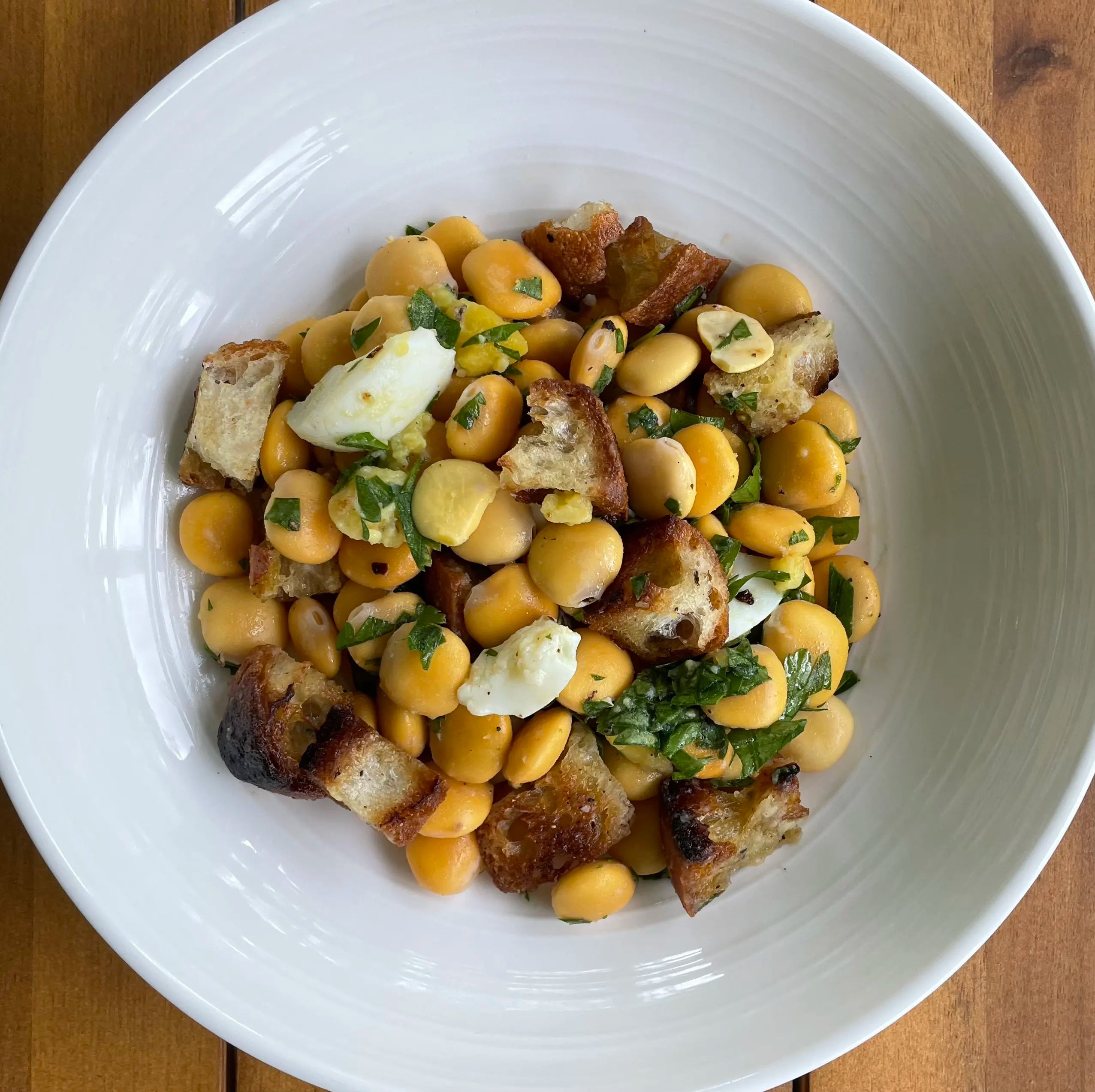 MARK BITTMAN'S LUPINI WITH EGGS AND CROUTONS
